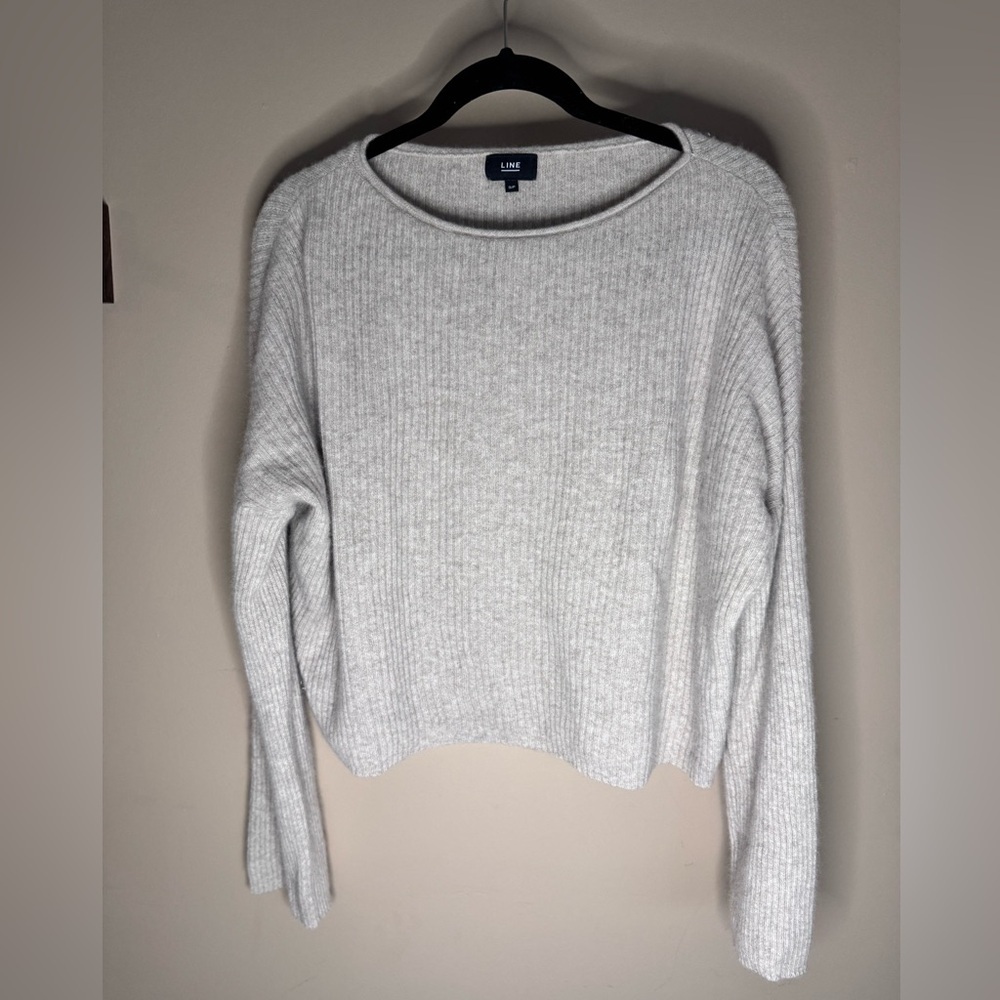 LINE the label 100% Cashmere Ribbed Knit Cropped Sweater Tan Size S